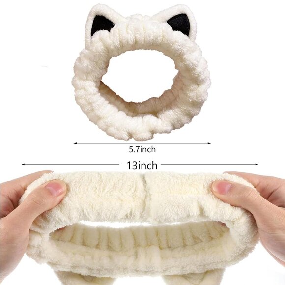 2 Pcs Cat Ears Headband Spa Headbands for Washing Face Headband Beige Khaki - Picture 4 of 9